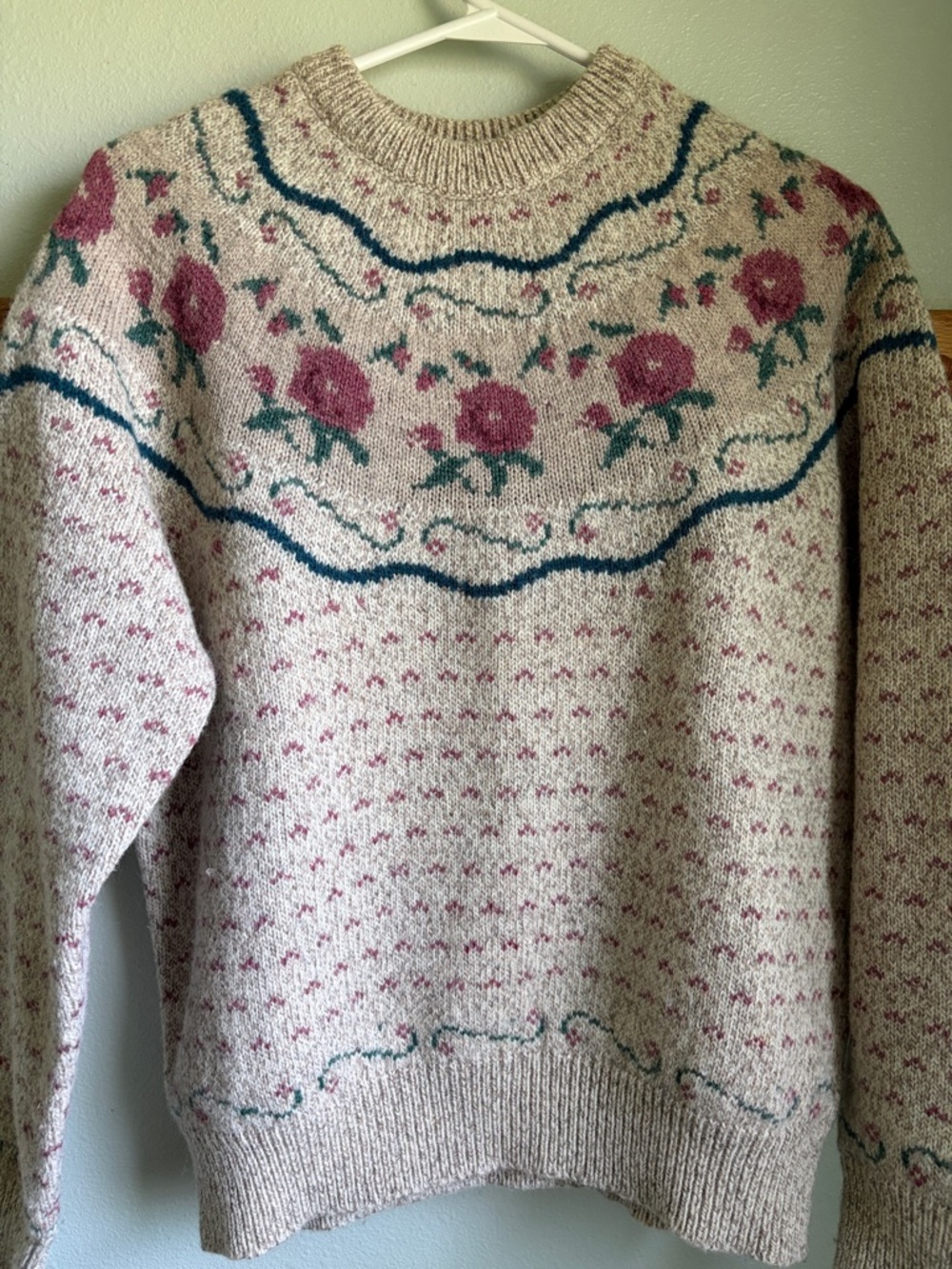 Floral Crewneck Sweater - Pink Floral on beige mix